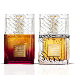 Khamrah Qahwa & Khamrah Dukhan Eau De Parfum Sprays 100ML (3.4 OZ) by Lattafa | Double the Depth, Double the Desire—Fiery, Gourmand, Unforgettable. (Bundle)
