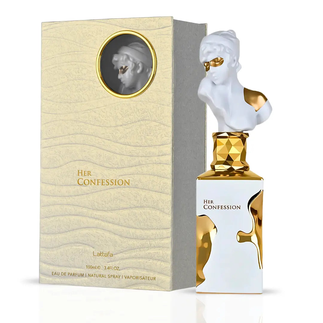 Her Confession Eau De Parfum Spray 100ML (3.4 OZ) by Lattafa | A Captivating Fusion of Cinnamon, White Florals & Musk, Finished with Rich Vanilla.