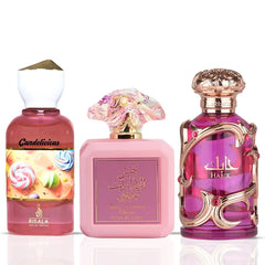 Pink Blush by Ard Al Zaafaran, Habik Women by Lattafa & Candelicious by Risala - Eau de Parfum Sprays 100ml (3.4 oz) | Fruity Flirtation to Floral Elegance – A Scented Symphony (Bundle)
