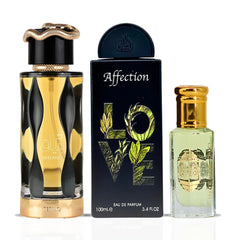 Teriaq Intense, Affection EDP Sprays 100ML (3.4 OZ) & Lady Mile Perfume Oil 12ML (0.40 OZ) By Intense Oud | A Luxurious Fusion Of Creamy, Floral & Warm Gourmand Scents. (THE JESS BUNDLE)