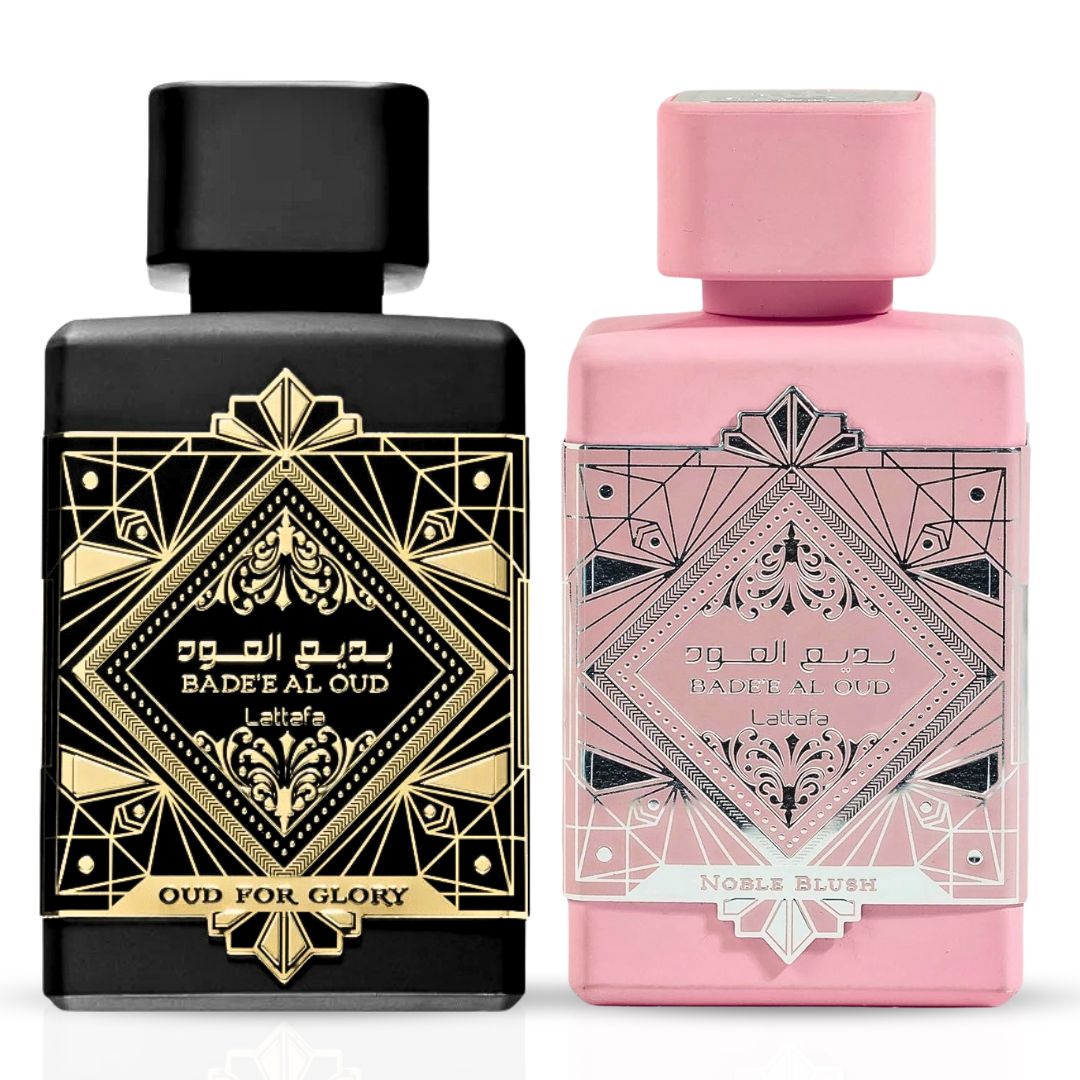 Bad'ee Al Oud Glory & Noble Blush EDP Sprays 100ML (3.4 OZ) By Lattafa | Long Lasting, Luxurious, Exquisite Scents. (BUNDLE)