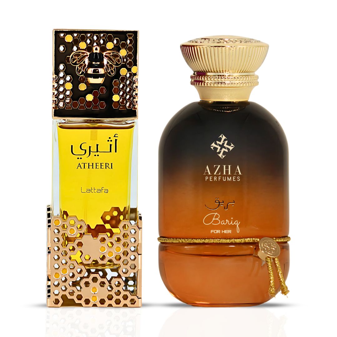 Atheeri by Lattafa & Bariq by Azha - Eau De Parfum Sprays 100ML (3.4 OZ) | Soft Florals Meet Sweet Indulgence—A Fragrance Pair for the Modern Muse. (Bundle)