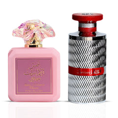 Pink Blush Shams Al Emarat Khususi & Forever Silver Eau De Parfum Sprays 100ML (3.4 OZ) by Ard Al Zaafaran | A Captivating Bundle Offering a Sophisticated and Sensual Allure. (Bundle)
