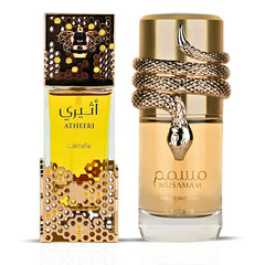 Atheeri & Musamam White Intense Eau De Parfum Sprays 100ML (3.4 OZ) by Lattafa | A Floral Breeze Meets Tropical Woods—Soft, Creamy, Unforgettable. (Bundle)