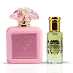 Pink Blush Eau De Parfum Spray 100ML (3.4 OZ) by Ard Al Zaafaran & Vanilla Musk Perfume Oil 12ML (0.40 OZ) by Intense Oud | A Luscious Fusion of Fruity Florals & Creamy Gourmand Indulgence. (Bundle)