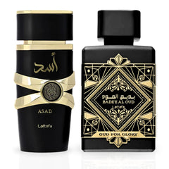 Asad & Bad'ee Al Oud Glory EDP Sprays 100ML (3.4 OZ) By Lattafa | Masculine Allure In Two Powerful Blends. (POWER BUNDLE)