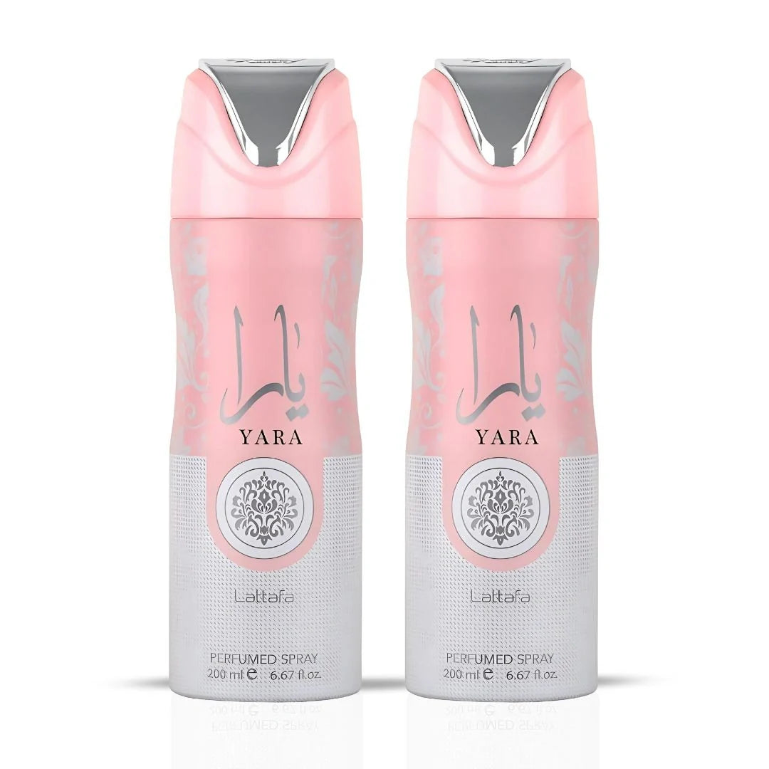 Yara Perfumed Body Sprays 200ml (6.7 oz) for Women by Lattafa | Stay Fresh With a Soft Blend of Orchid, Tropical Fruits & Creamy Vanilla. (Pack of 2)