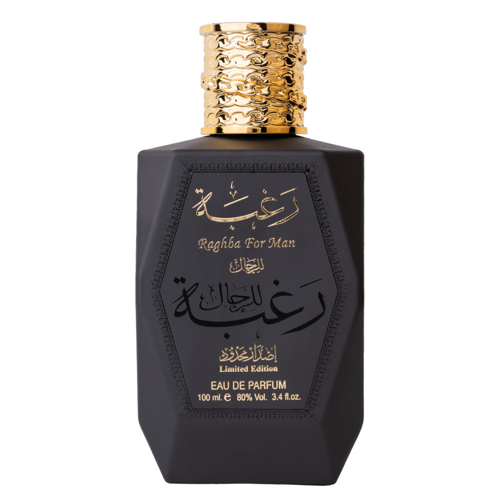 Raghba for Men Eau De Parfum Spray 100ML (3.4OZ) by Lattafa (Velvet Pouch)