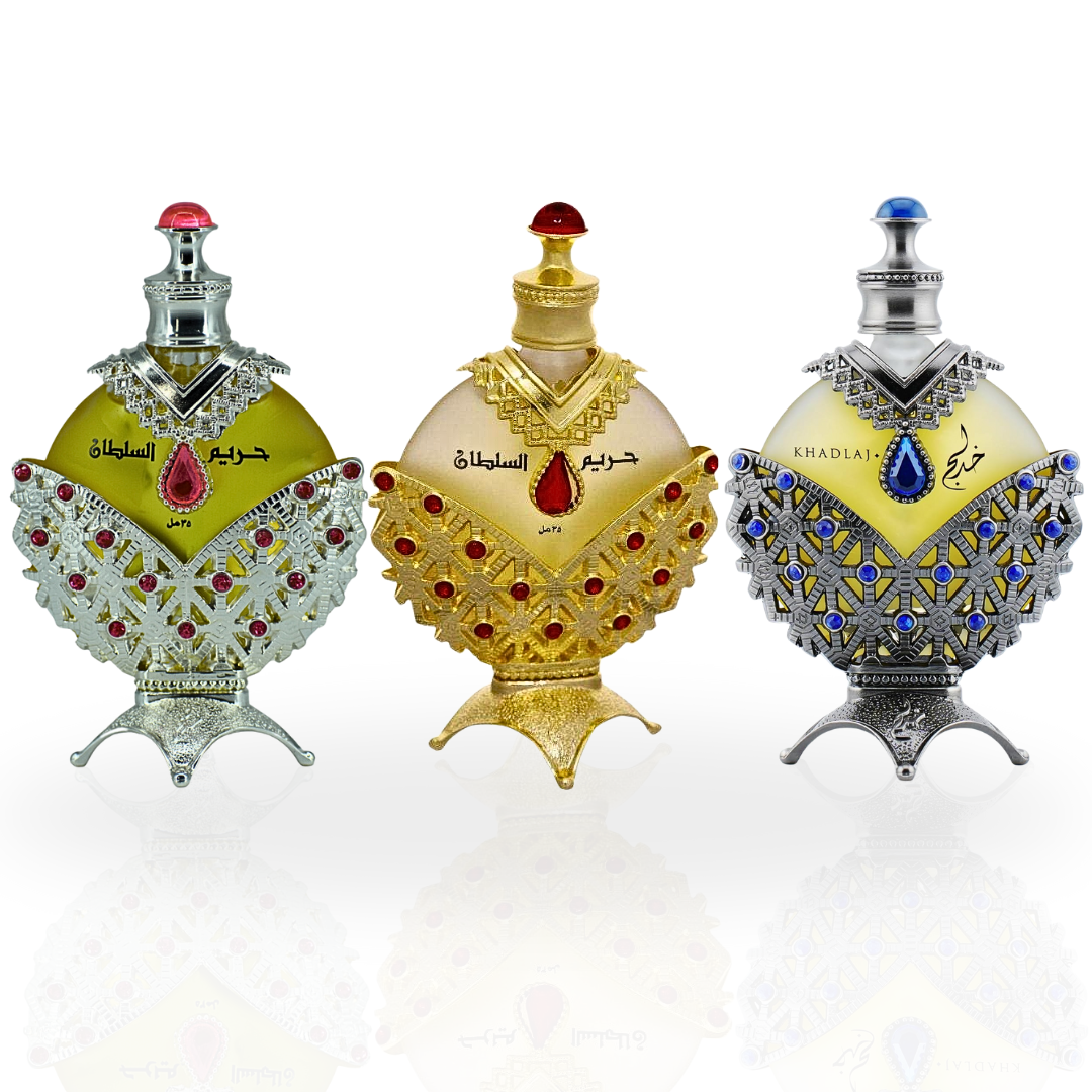 Hareem Al Sultan Gold, Silver & Blue CPO - 35ML (1.18 OZ) by KHADLAJ (BUNDLE)