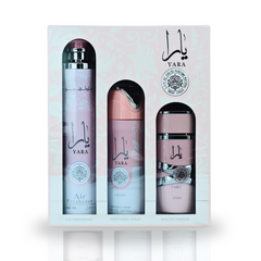 Yara EDP-100ML, Perfumed Spray 200ML, Air Freshener 300ML | Gift Set By Lattafa, A Scent of Timeless Beauty and Femininity for Modern Women.